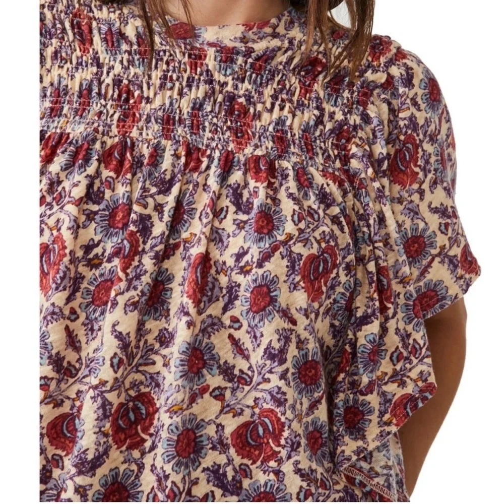 FREE PEOPLE Boho Multi-Color Floral Cropped Blouse Size Small